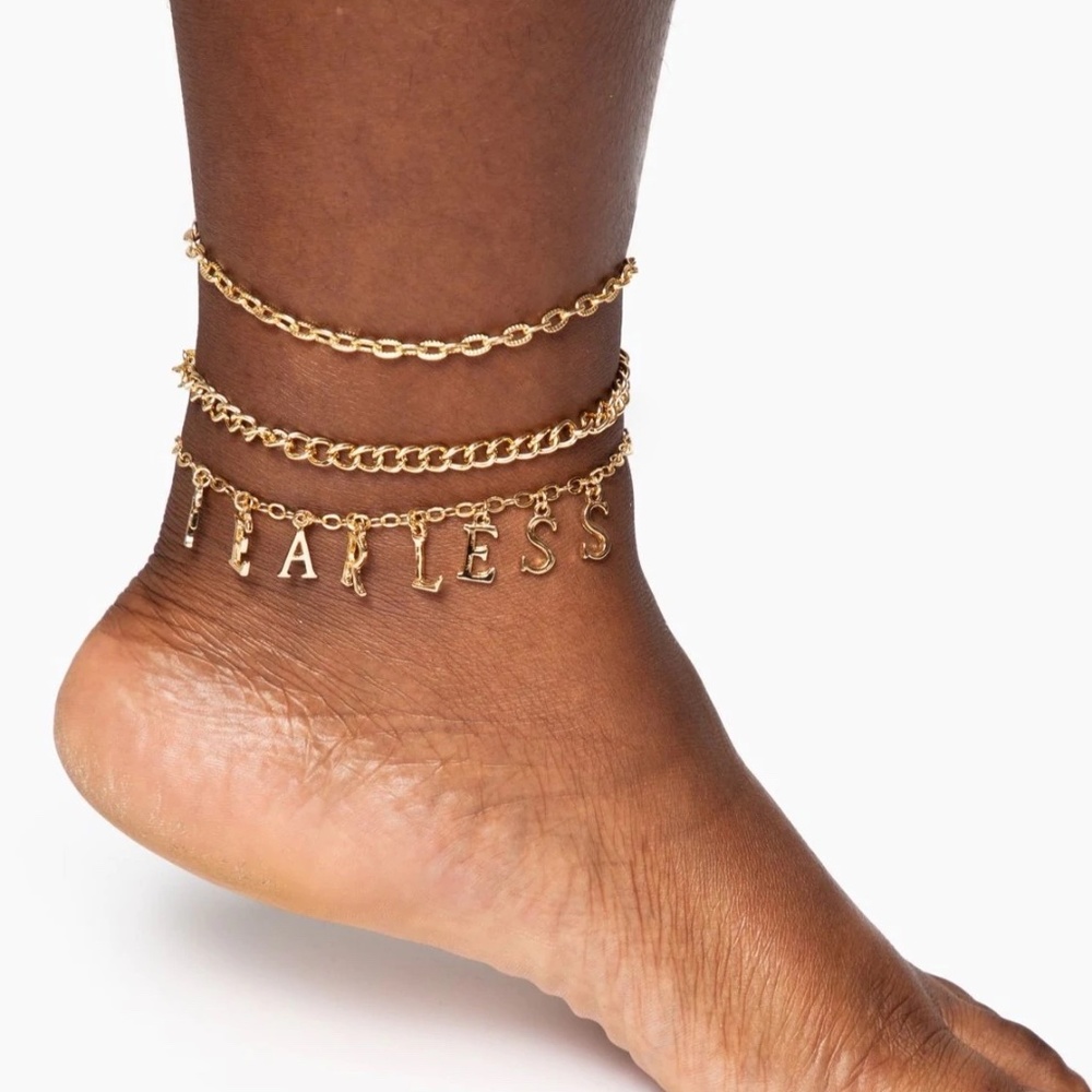So Fearless 3 Piece Real Gold Plated Anklet/Bracelet Set New in Box